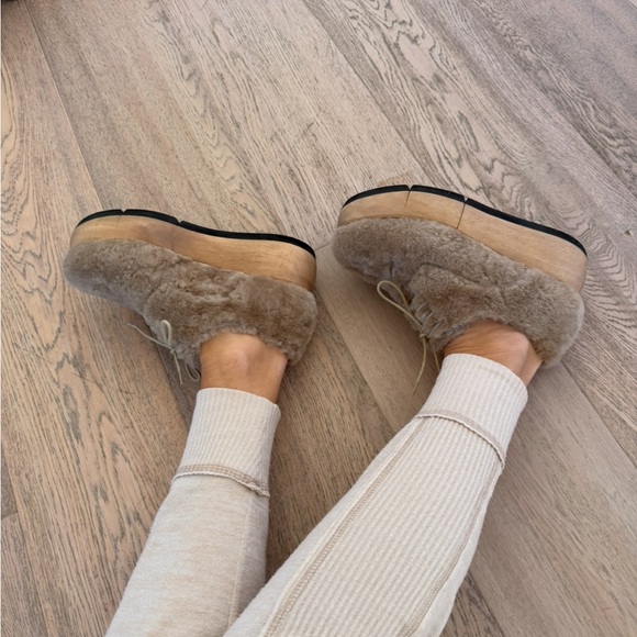Free People Used Paloma Barcelo lace-up Beige Shearling chunky rubber sole shoes - Picture 3 of 14